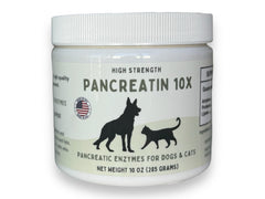 Paw Vitality Pancreatin 10X bottle front view highlighting high-strength enzymes for pets
