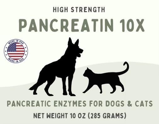Paw Vitality Pancreatin 10X storage bottle on kitchen counter