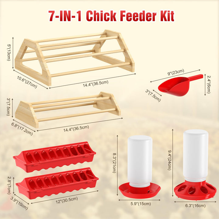 Pawaboo 7-in-1 chick brooder box feeders promoting orderly feeding with 18 holes