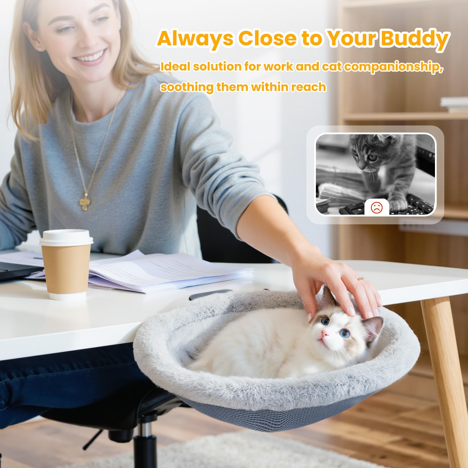 Pawaboo Cat Desk Bed soft plush cover provides warm resting comfort