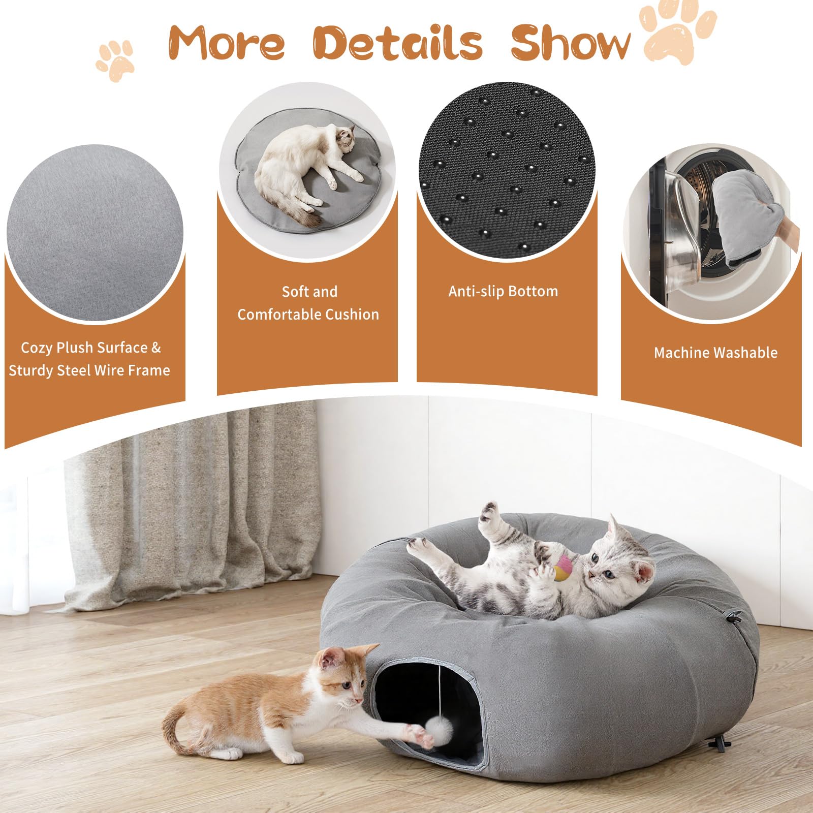 Pawaboo cat tunnel with soft plush balls invites interactive play