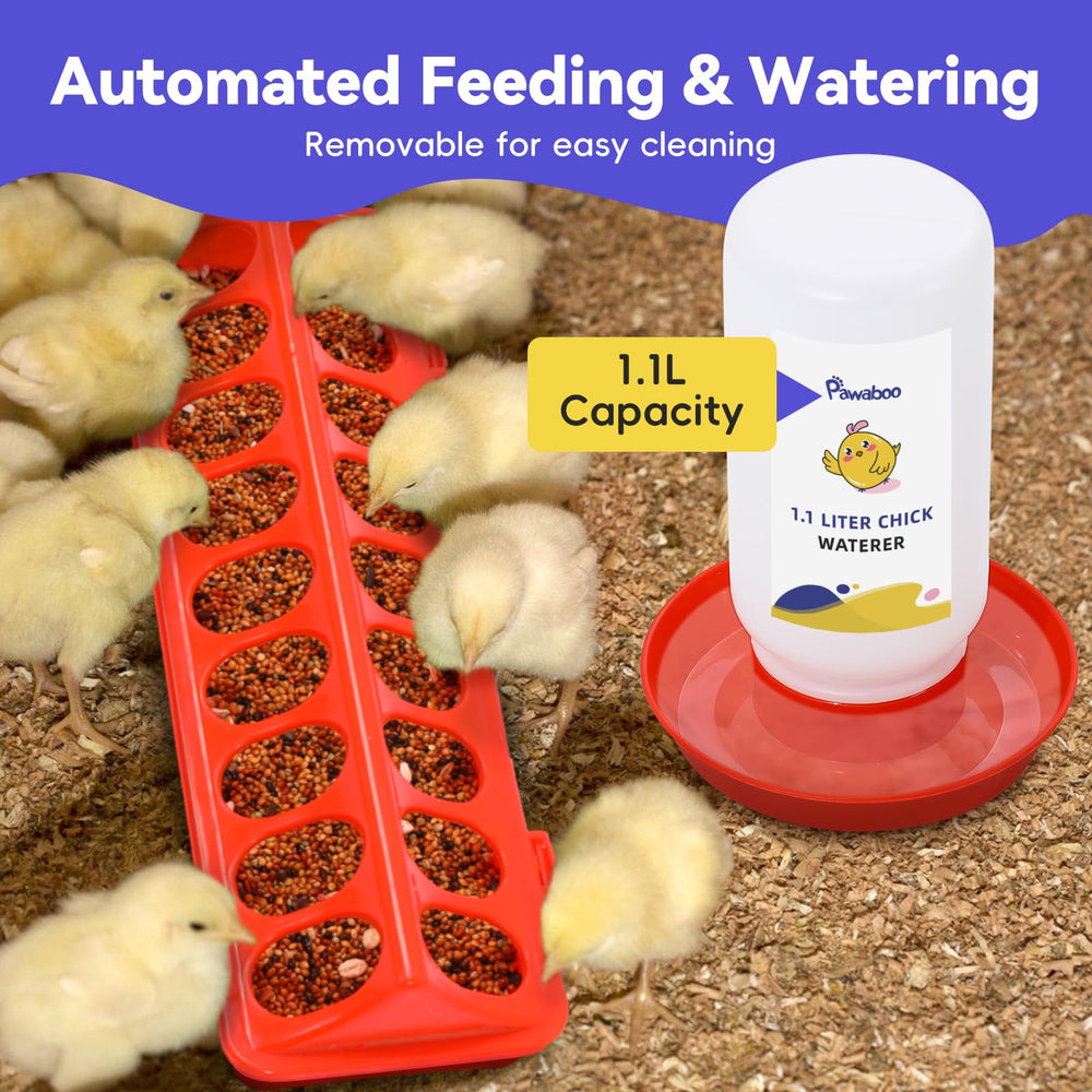 Pawaboo Chick Feeder with 9 holes prevents crowding and floor mess.
