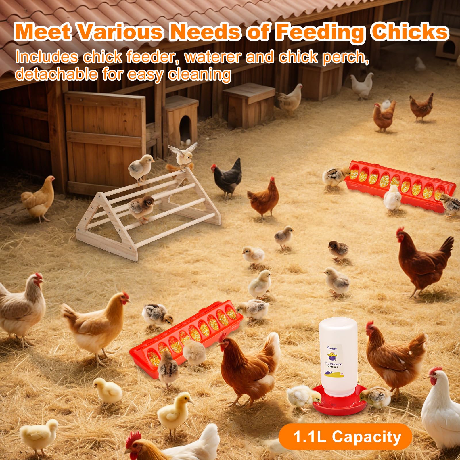 Pawaboo 1.1L chick waterer with sturdy, easy-clean design