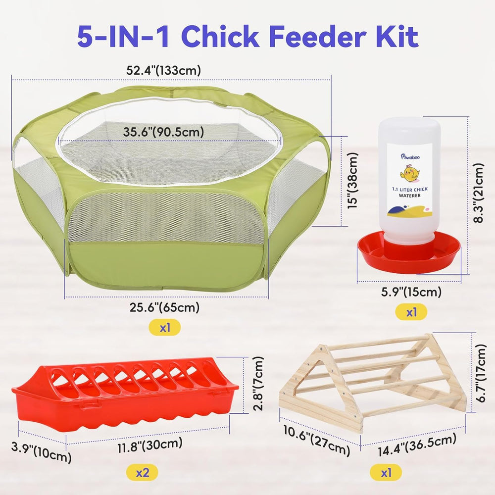 Pawaboo chicks outdoors using the starter kit for initial housing.