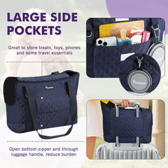 Pawaboo dog carrier showing front and back pockets for essentials.