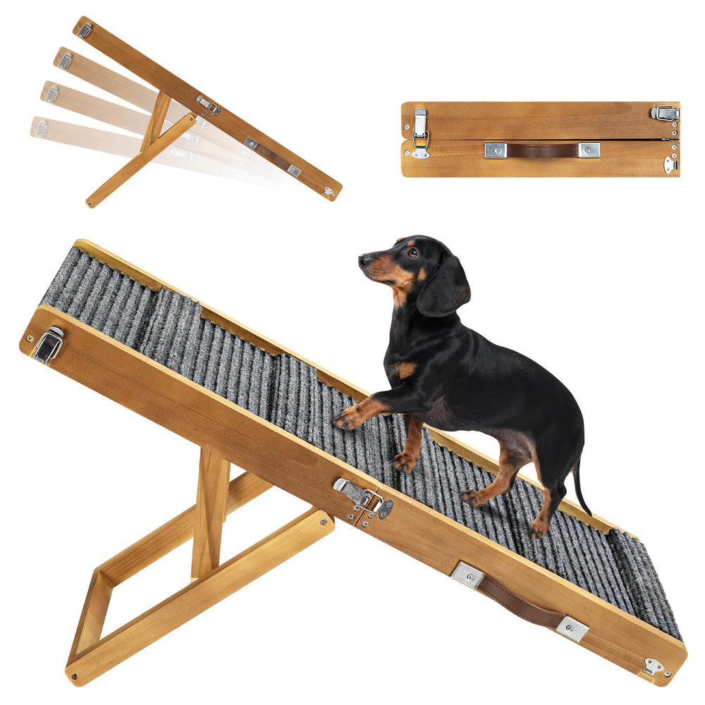 Pawaboo dog ramp on couch showing stable base for safe climbing