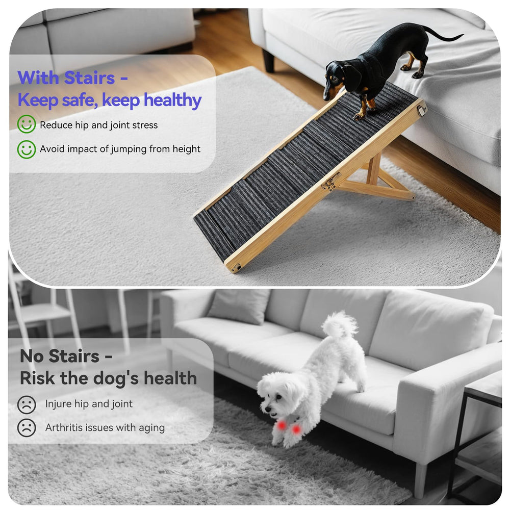 Pawaboo dog ramp extended to 13.6 inches for sofa access.