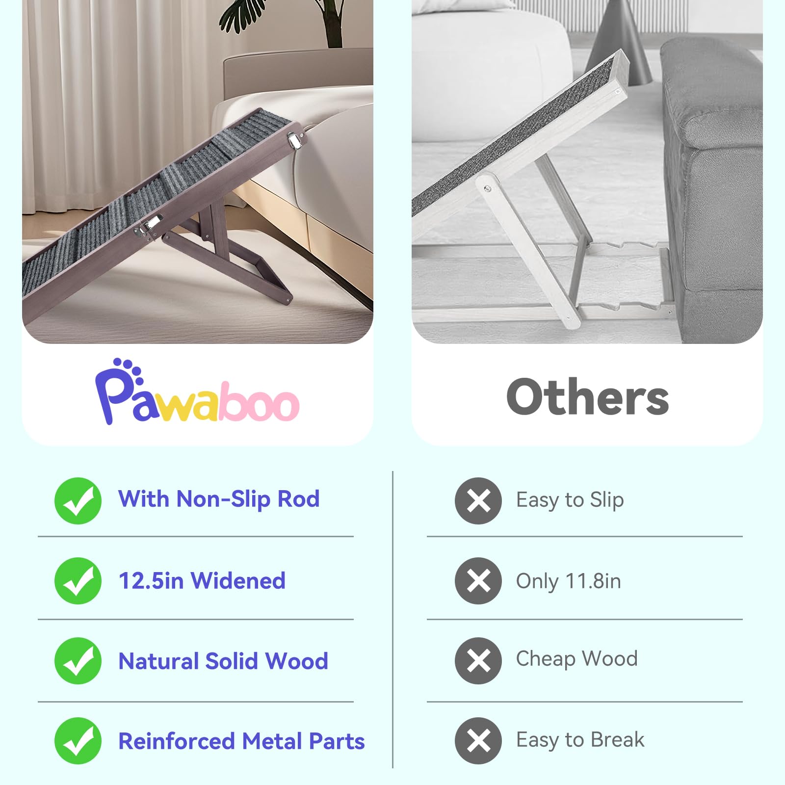 Pawaboo dog ramp with non-slip top keeps paws secure.