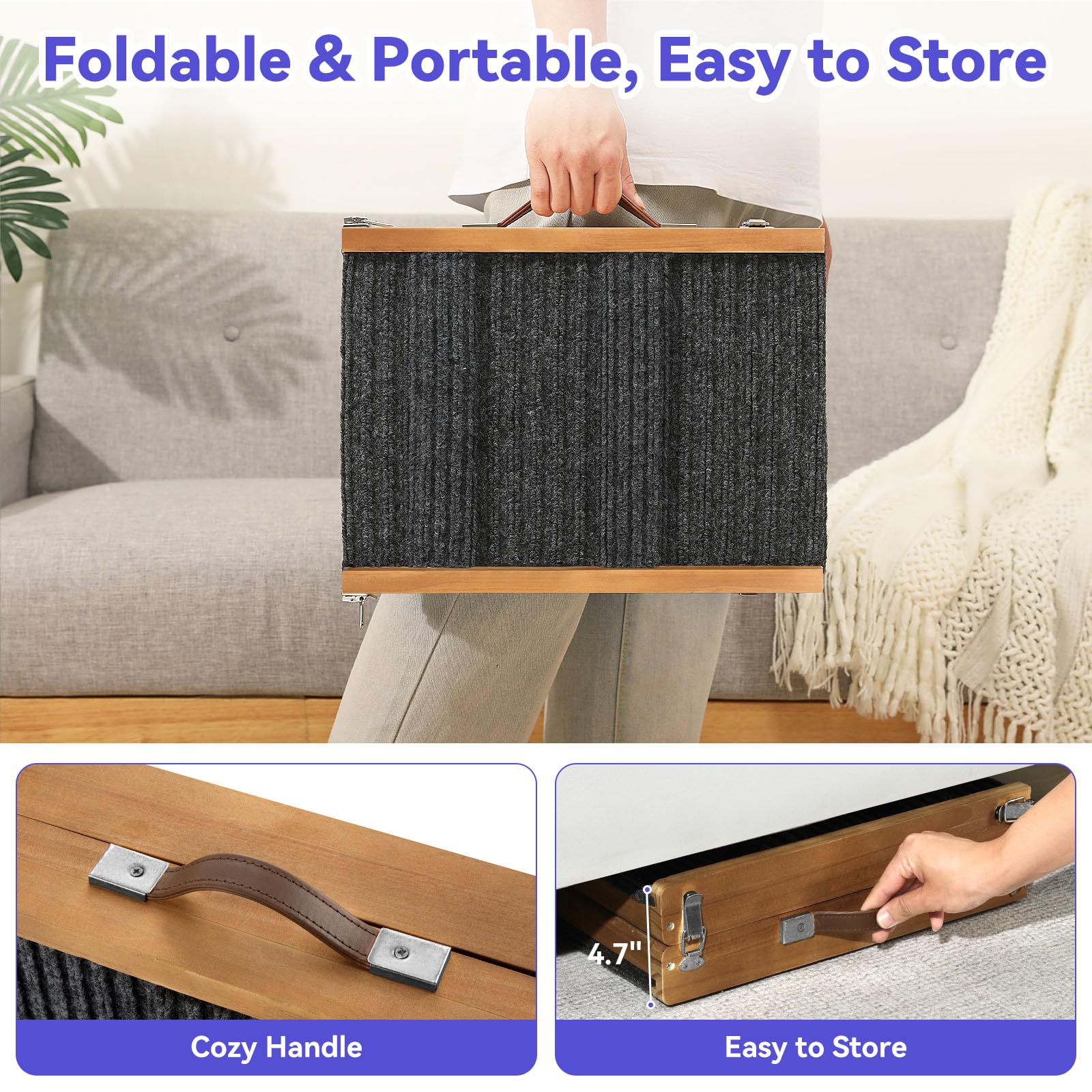 Pawaboo portable dog ramp with side handle for travel