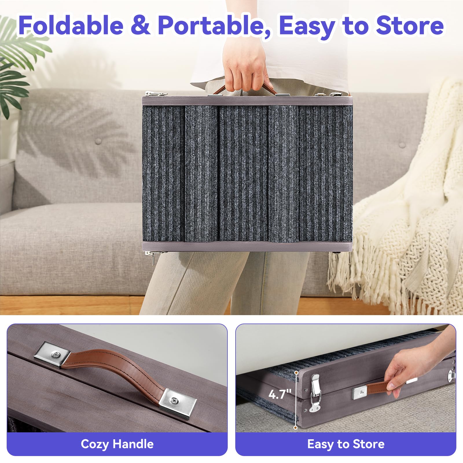 Pawaboo dog ramp wide-base stability reduces wobble during climbs.