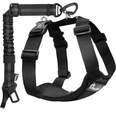 Pawaboo dog seatbelt harness car attachment shows secure double clips for safe travel