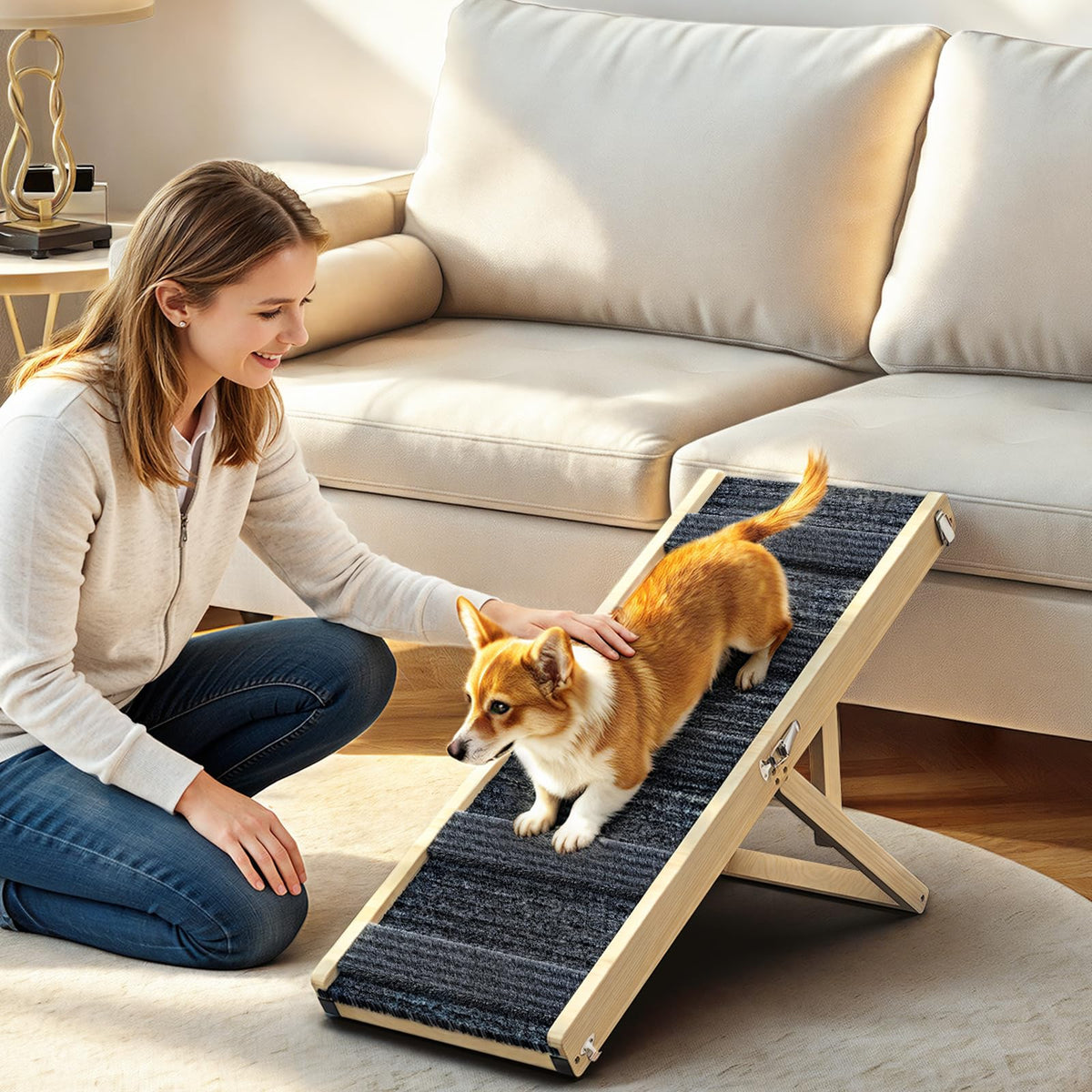 Pawaboo Foldable Dog Ramp extended view for safe, easy couch or bed access.