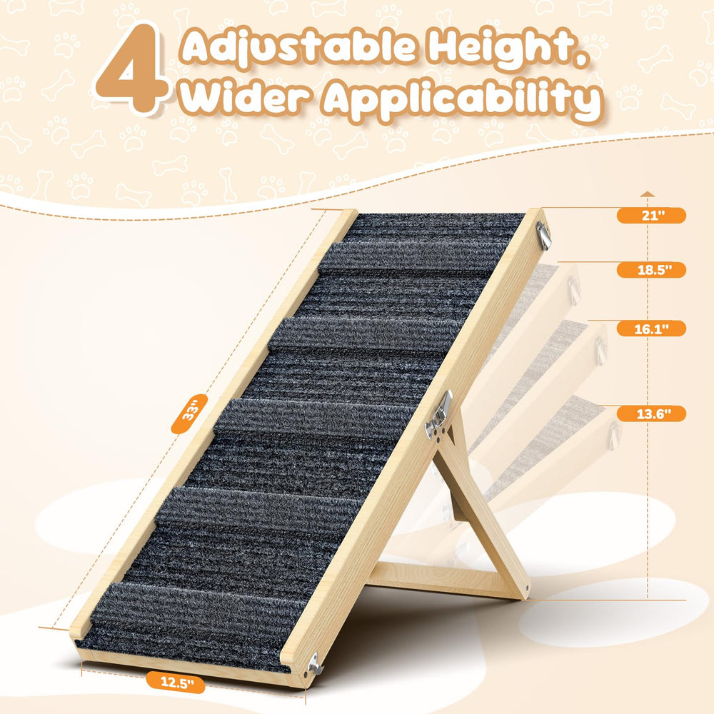 Pawaboo Foldable Dog Ramp height settings highlight adjustable height for low furniture.