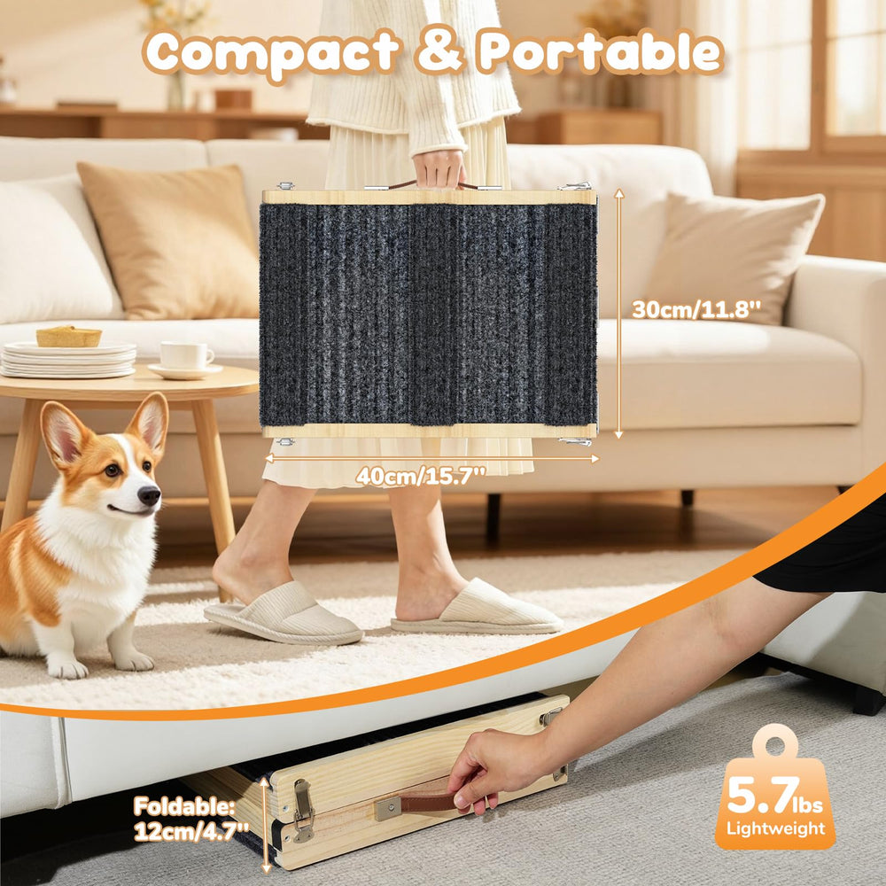 Pawaboo Ramp with anti-slip surface reduces slips when dogs climb.