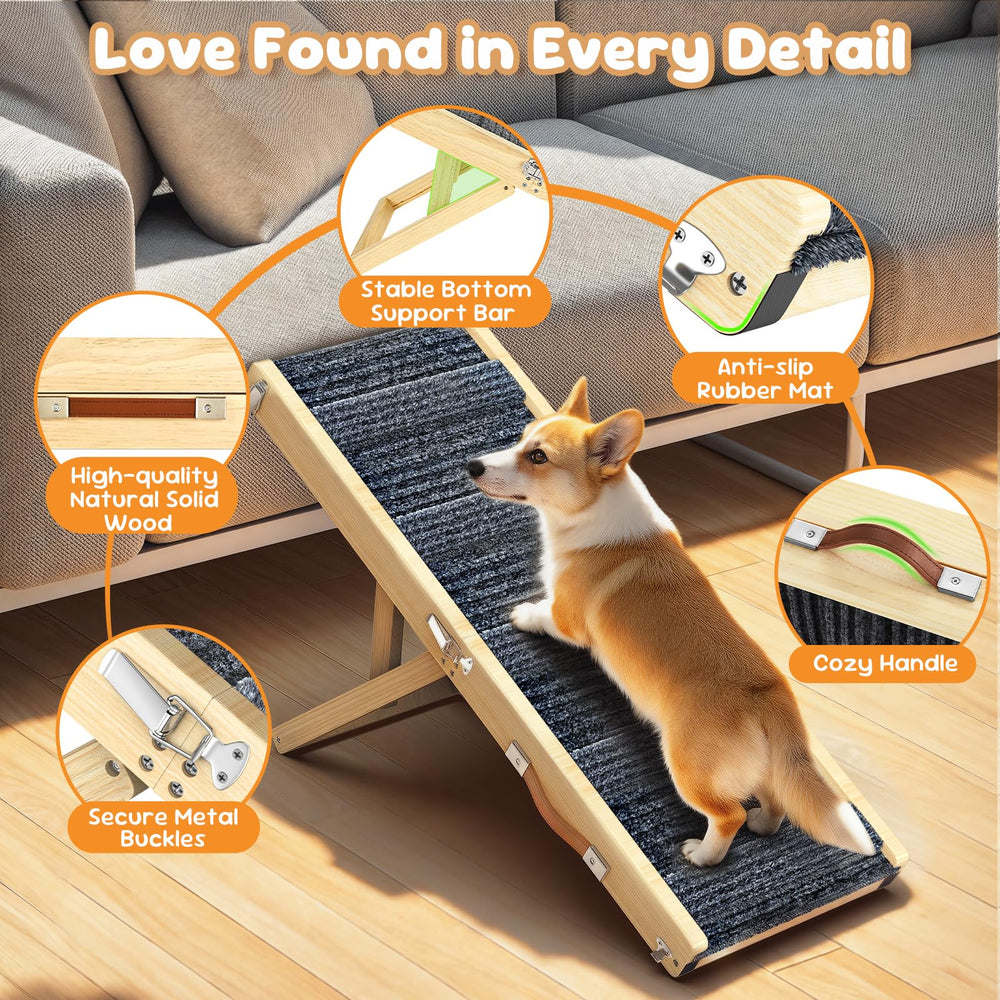Pawaboo Dog Ramp with wide legs emphasizes stability during climbs.