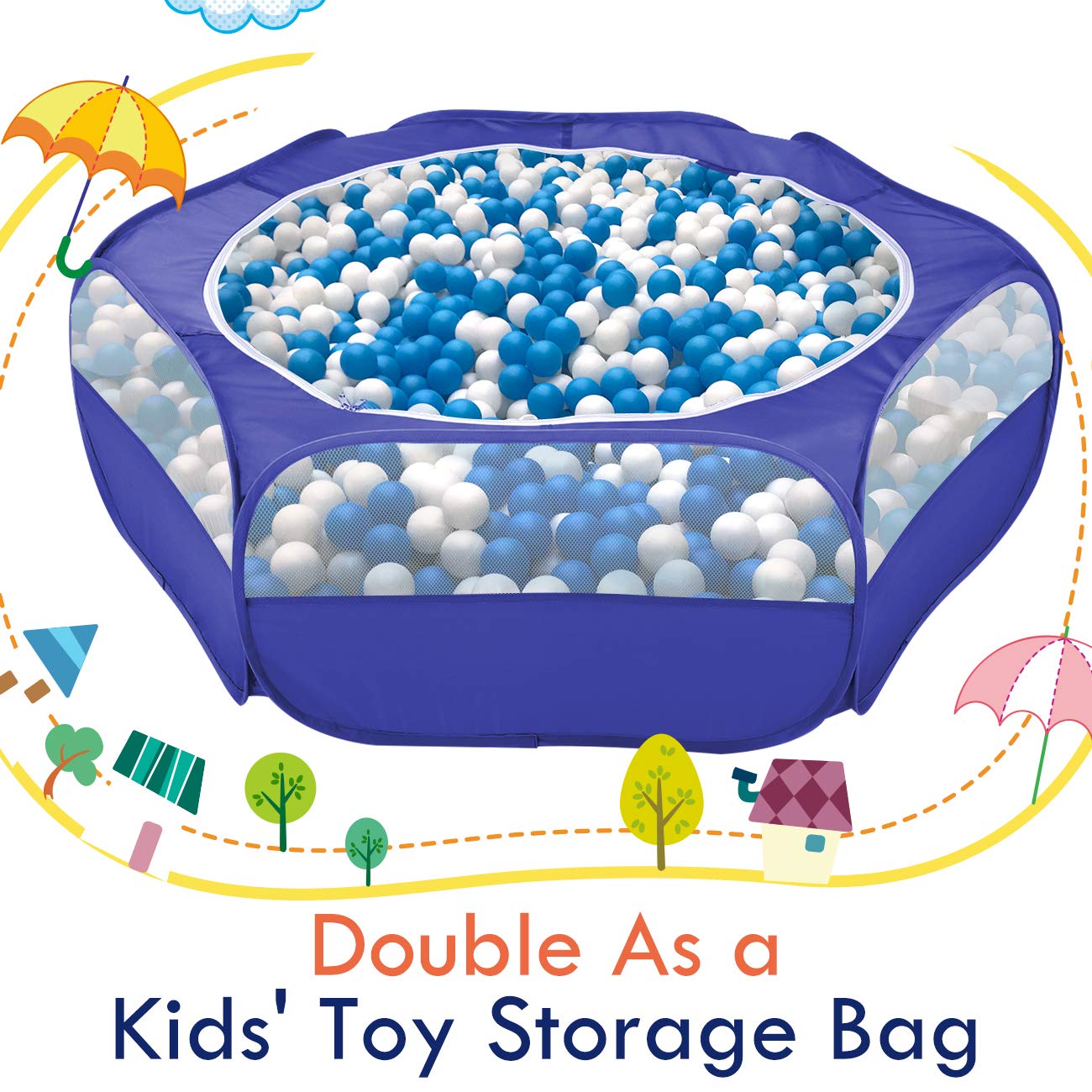 Pawaboo indigo playpen includes ground pegs for outdoor stability.