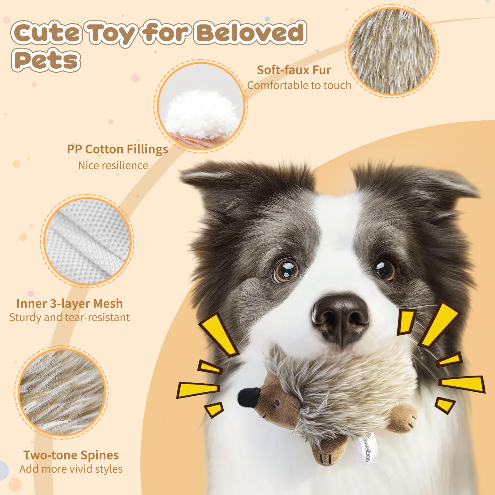 Pawaboo Hedgehog Toy in soft faux fur for cozy cuddling