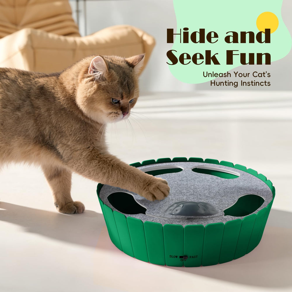 Pawaboo interactive cat toy with running mouse, angle 2, encourages stalking and quick reflexes during play.