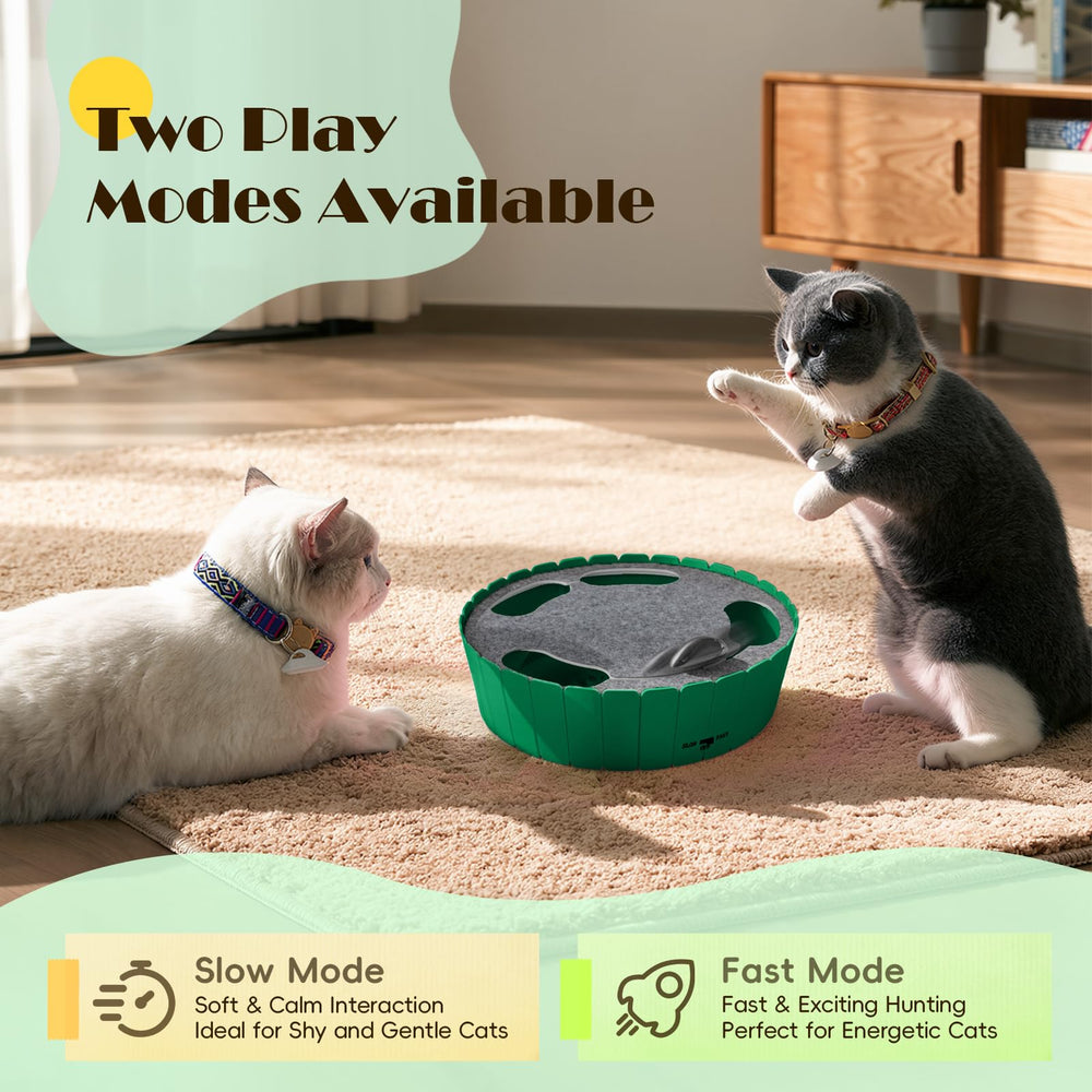 Pawaboo interactive cat toy with running mouse, angle 4, safe design supports gentle chases and bursts.