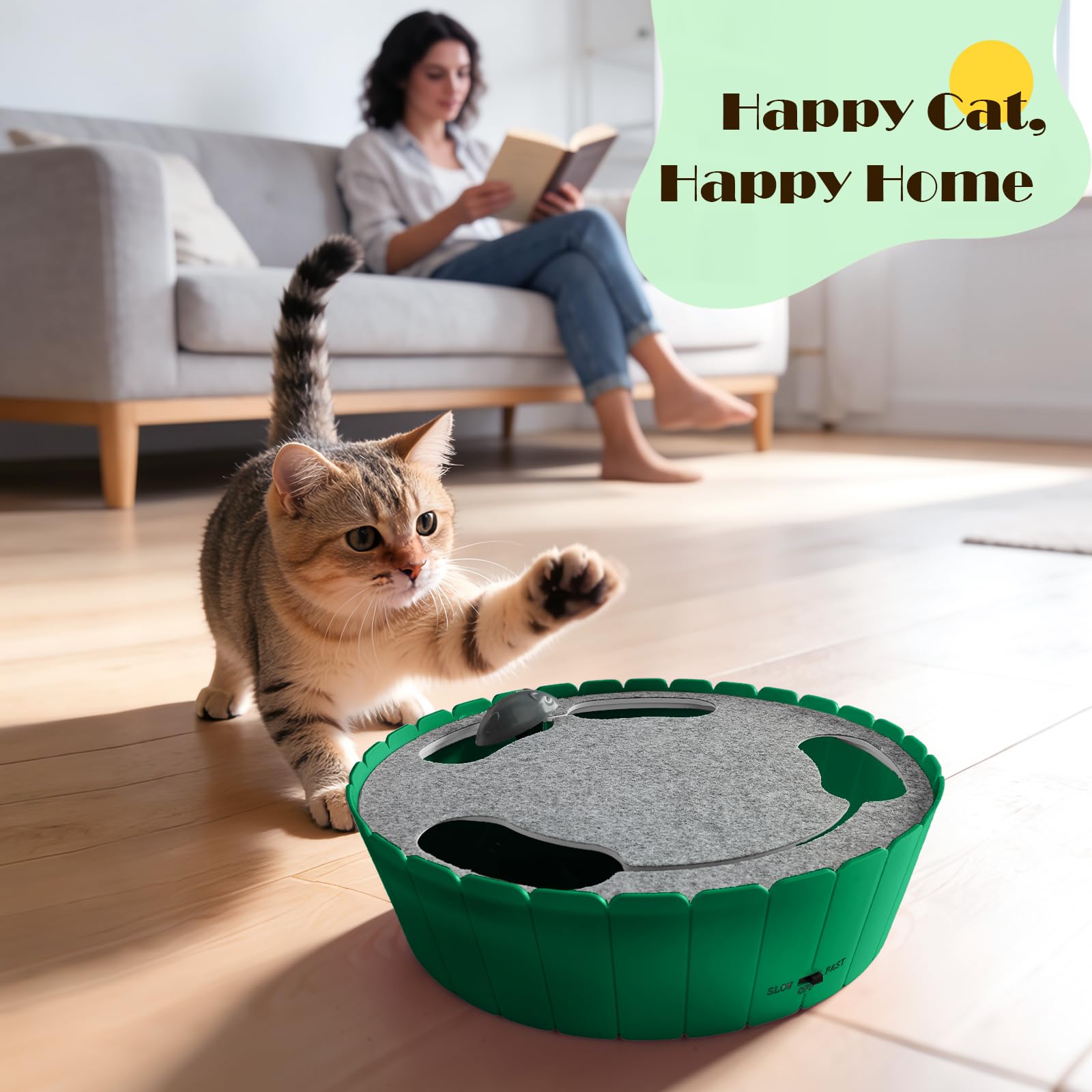 Pawaboo interactive cat toy with running mouse, angle 6, ideal for indoor cats' exercise and focus.
