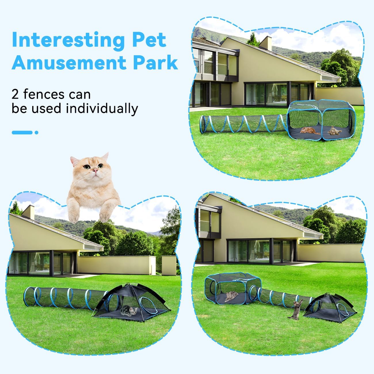 Pawaboo outdoor cat enclosure 3-in-1 assembly for flexible indoor outdoor fun