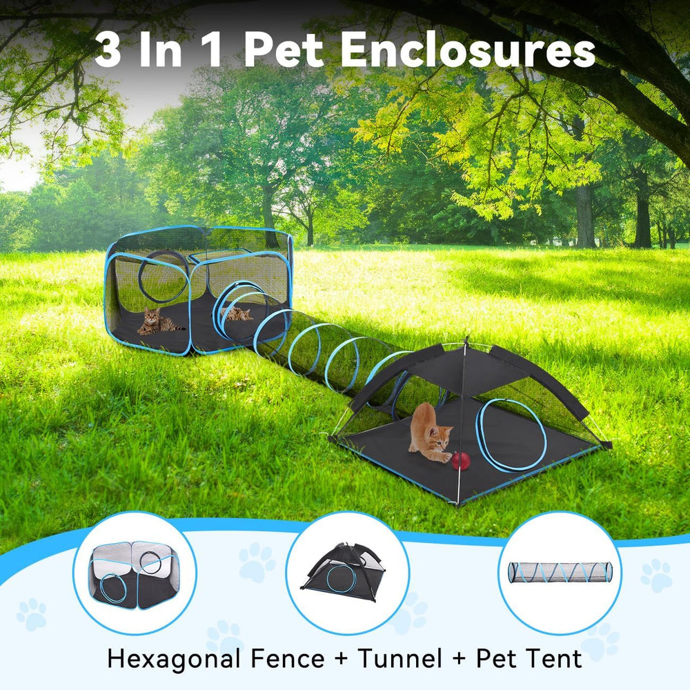 Pawaboo outdoor cat enclosure tent offers sheltered play and rest in sun