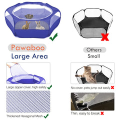 Pawaboo outdoor yard fence with three metal rods for stability.