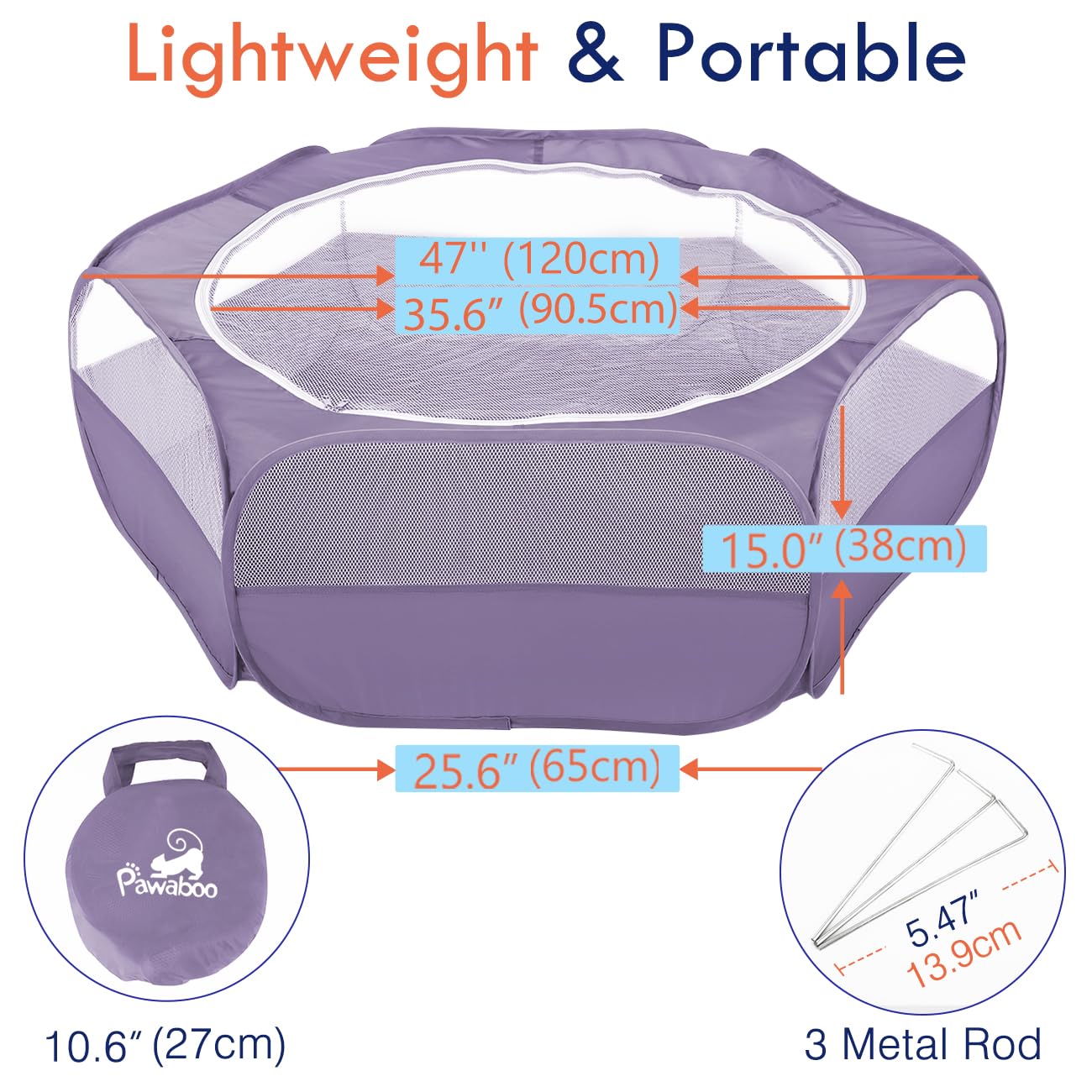 Pawaboo playpen three metal rods provide sturdy stability.