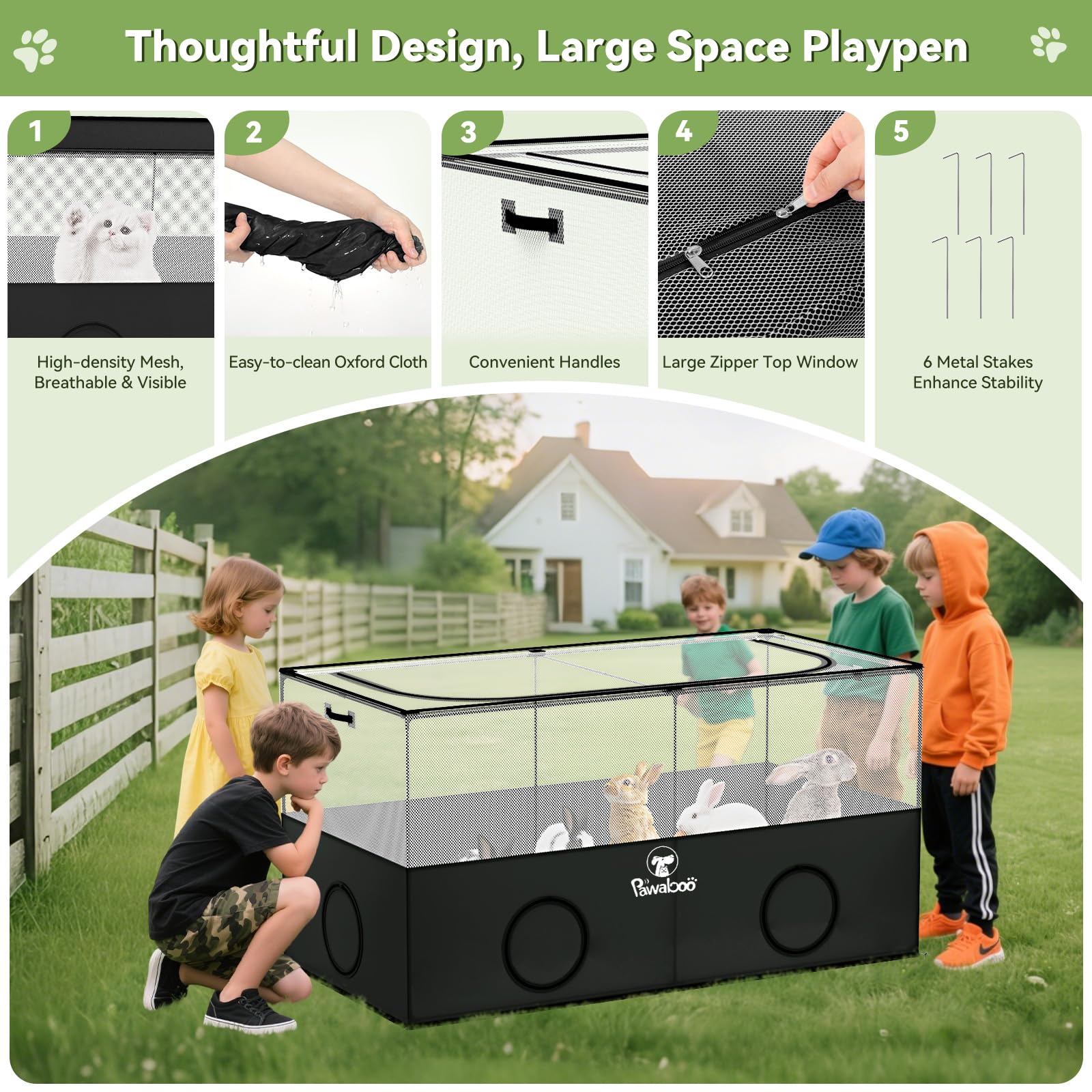 Pawaboo playpen front doors with smooth zippers for easy access