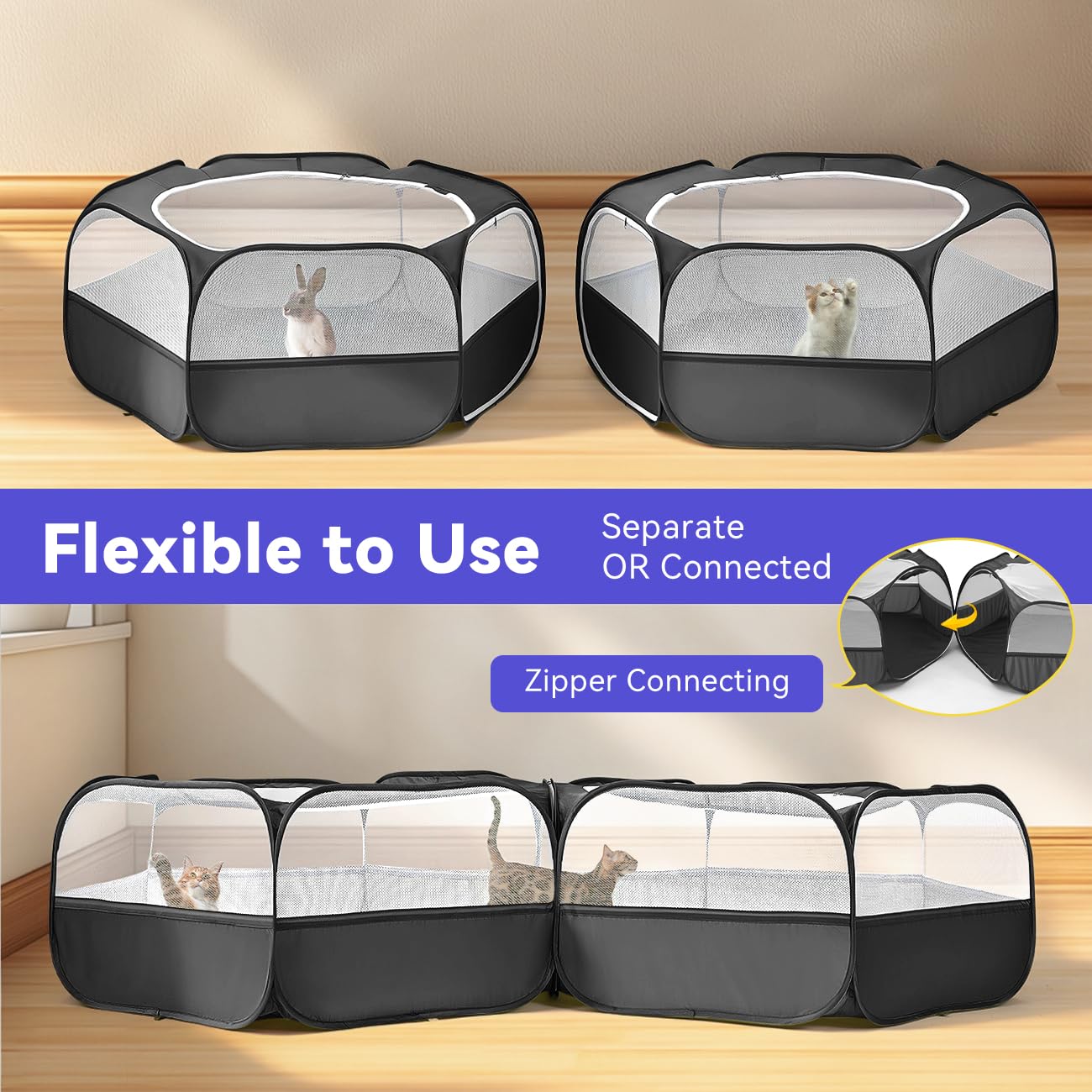 Pawaboo playpen dual-pen setup offers flexible space for multiple pets.
