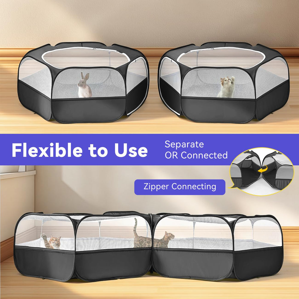 Pawaboo playpen dual-pen setup offers flexible space for multiple pets.