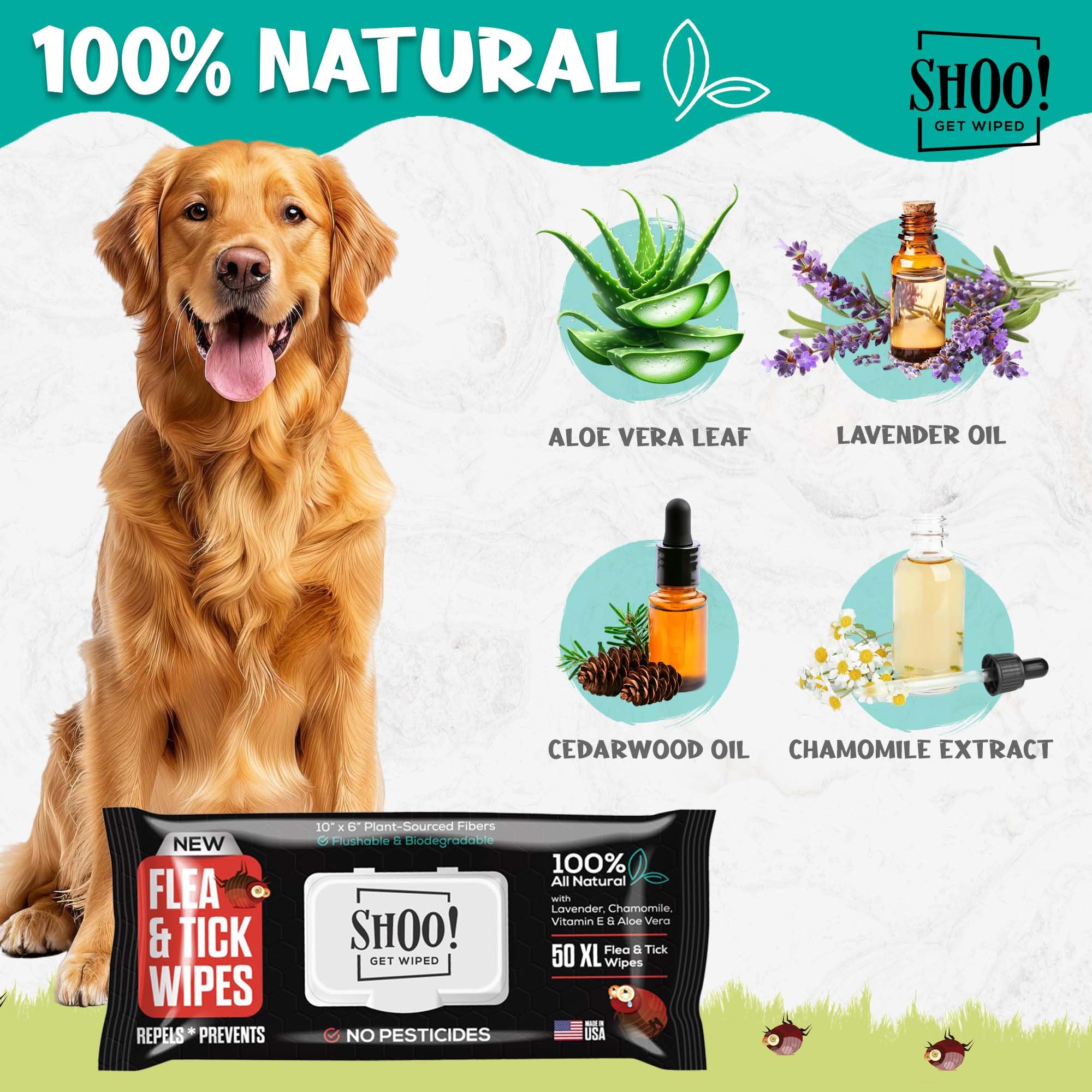 Pawadise Shoo! wipes applied on a dog after a park visit.