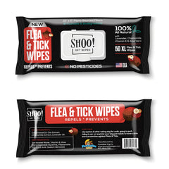 Pawadise Shoo! wipes packaging with lavender scent for natural pest protection.