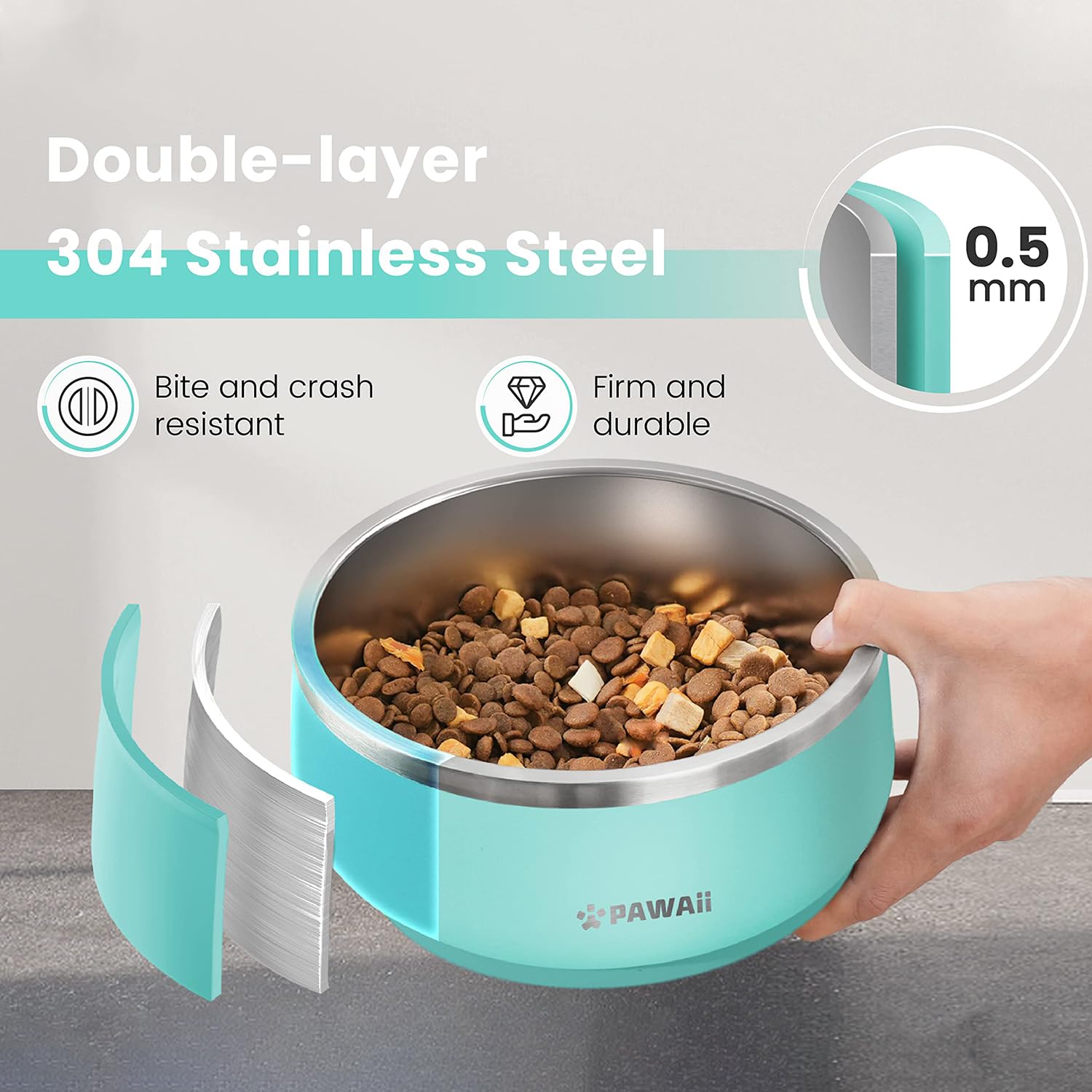 Pawaii dog bowl includes ID tag for easy pet identification.