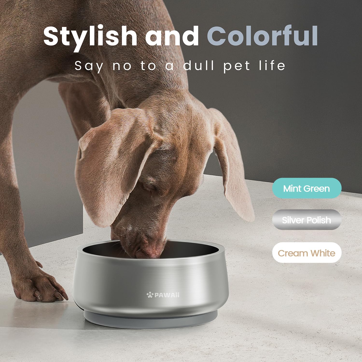 Pawaii dog bowl includes an ID tag for quick identification.