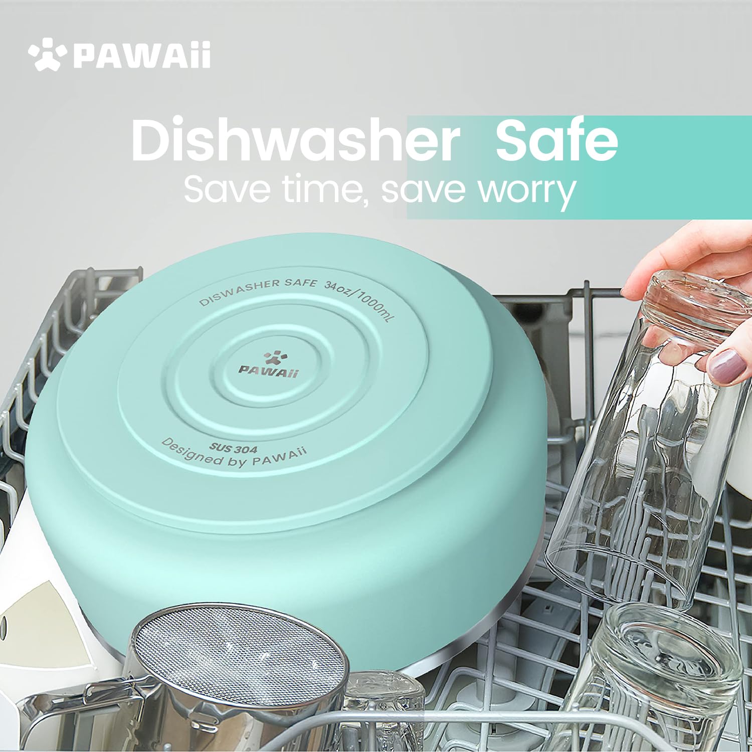 Pawaii dog bowl available in 34oz and 68oz to fit different dogs.