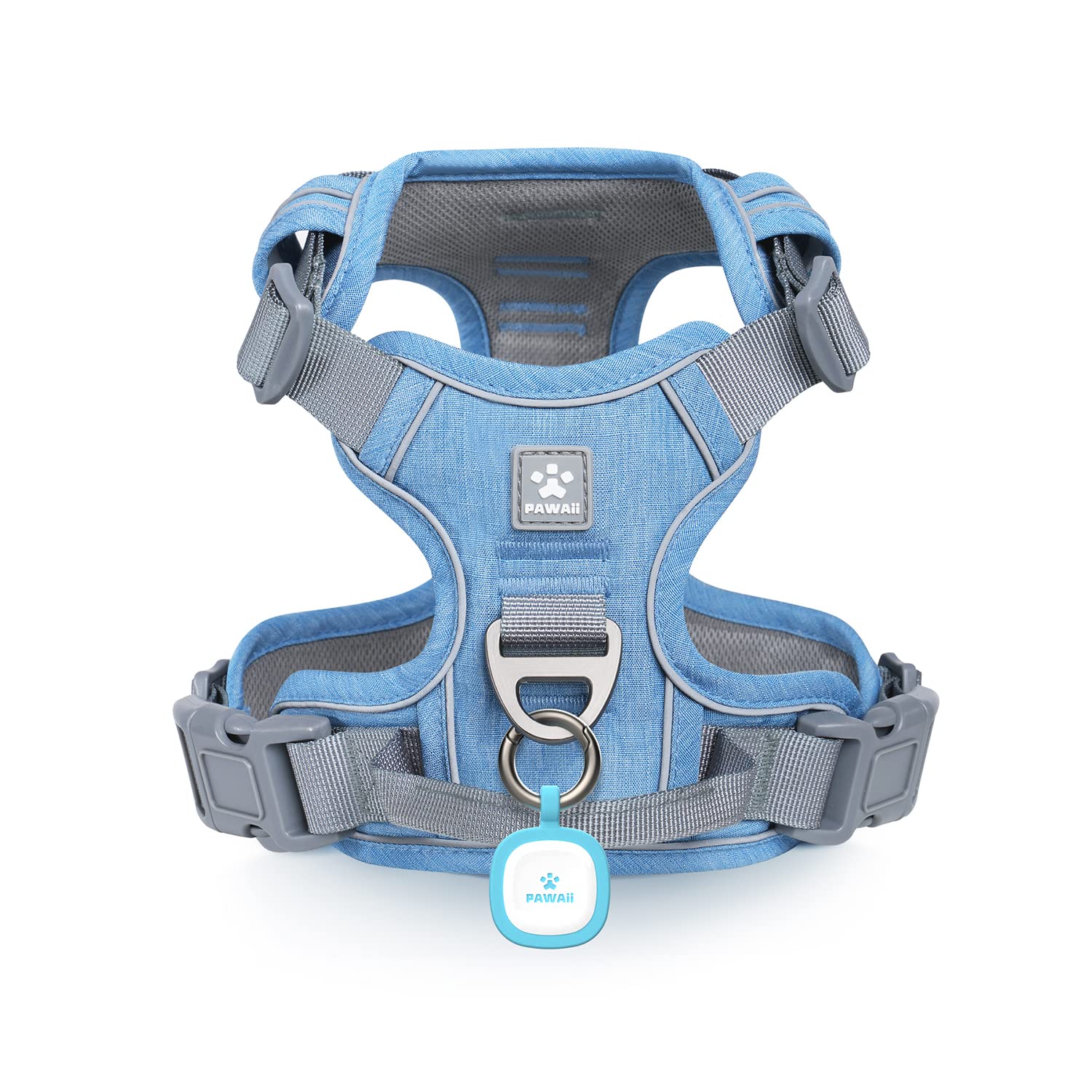 Pawaii No Pull harness front view with O-ring and handle for controlled walks.