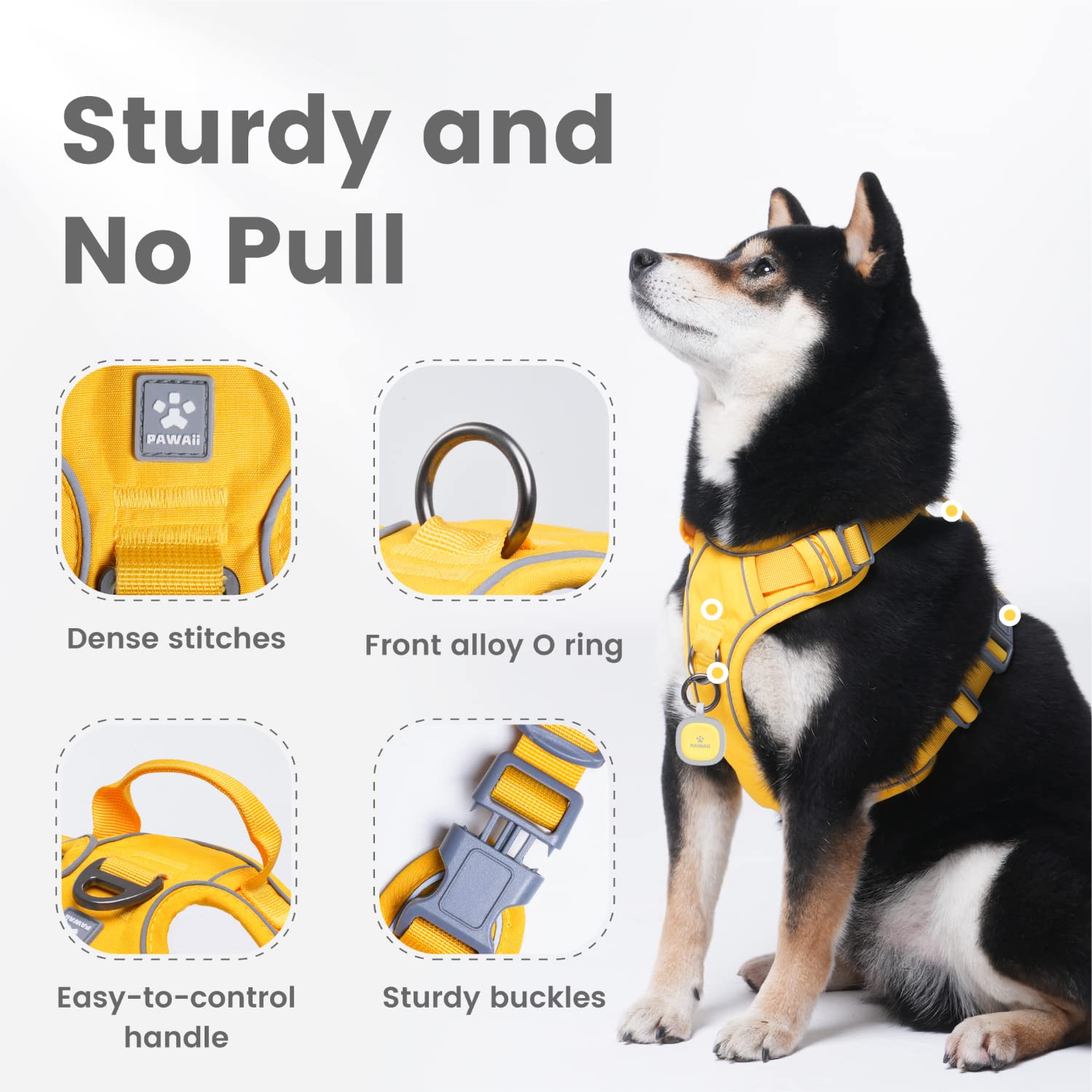 Pawaii harness with reflective strips for night safety and visibility