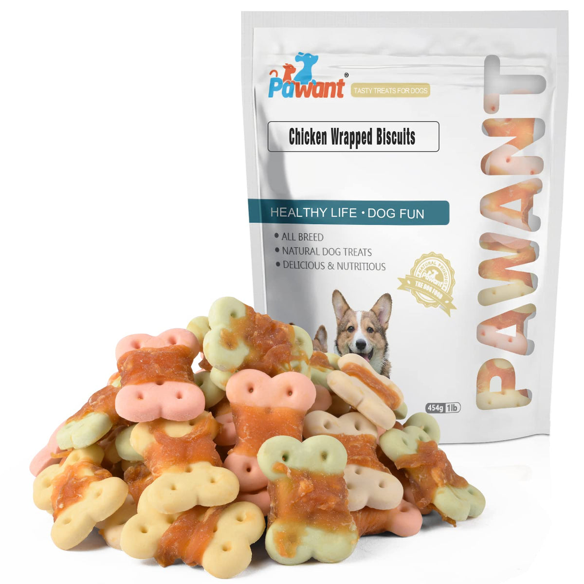 Pawant chicken biscuit wrap for small dogs in a 1lb bag, tasty and convenient.