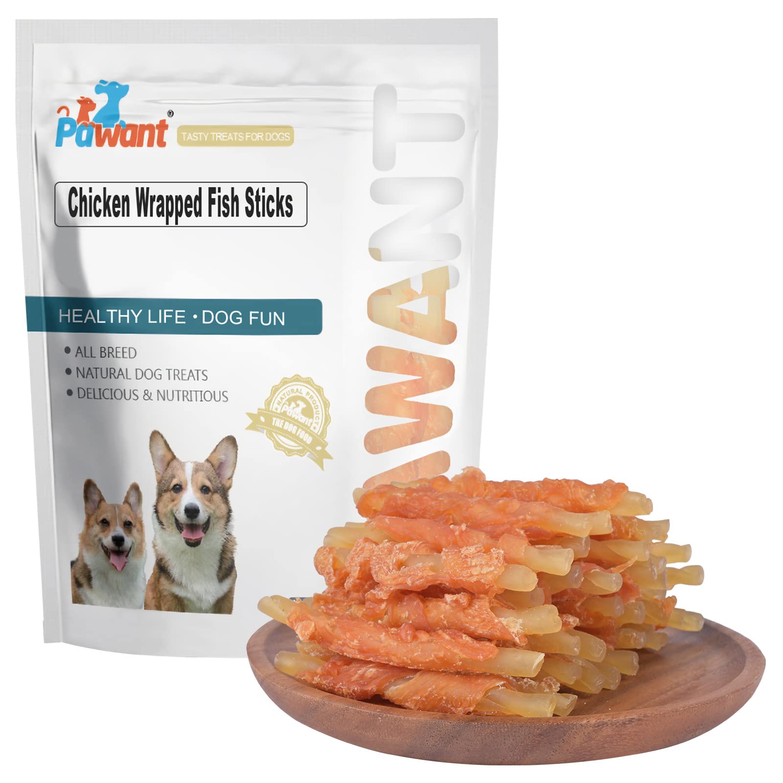Pawant chicken wrapped cod stick for puppy training rewards.