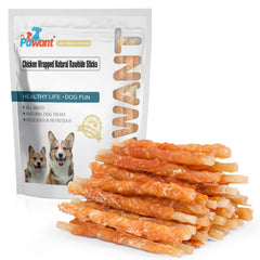 Pawant chicken-wrapped rawhide twist dog chew for engaging training sessions.