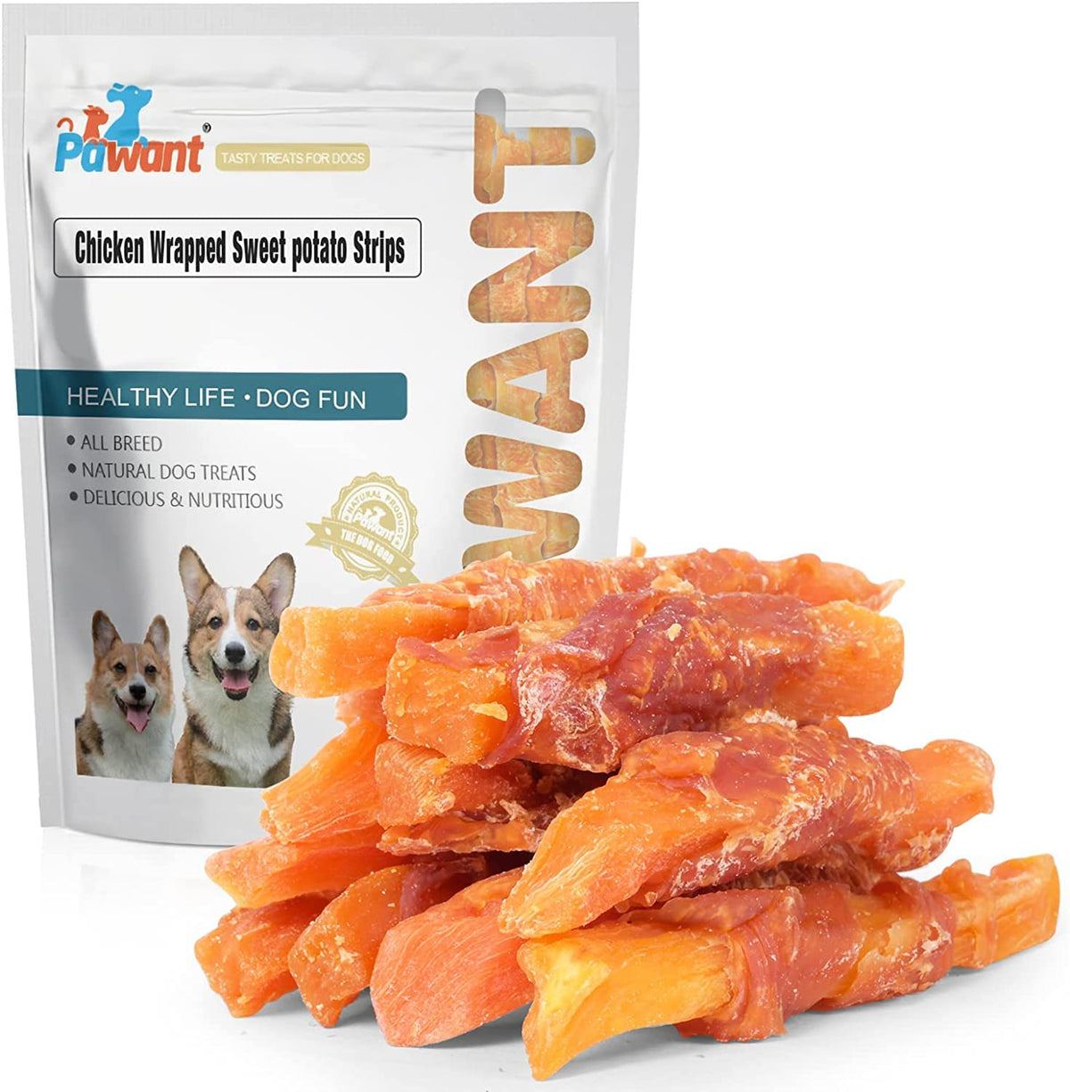 Pawant chicken-wrapped sweet potato treats pack, ideal for training rewards.
