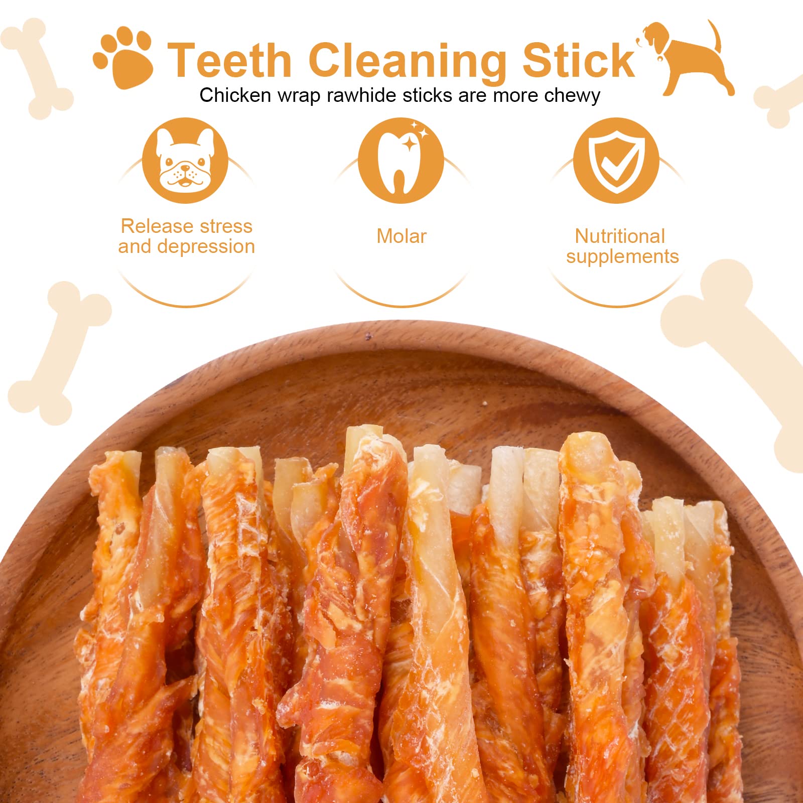 Pawant natural ingredients highlight chicken wrap around safe chew.