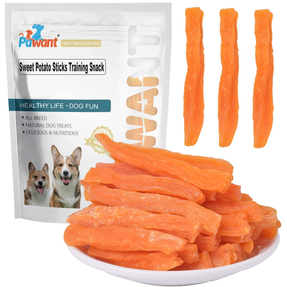 Pawant Soft Dog Treats Chicken Sweet Potato Sticks package view, ideal for training rewards.