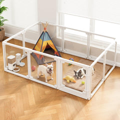 Pawaura Clear Acrylic Dog Playpen panel view provides bright open space for calm play.