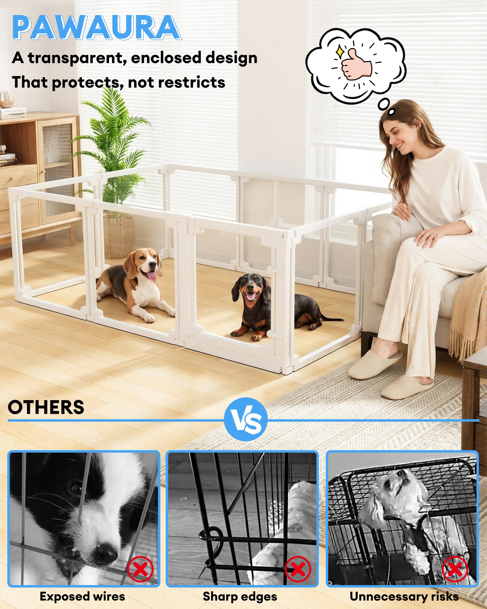Pawaura Escape-proof design keeps pets safe with seamless panels and sturdy setup indoors.