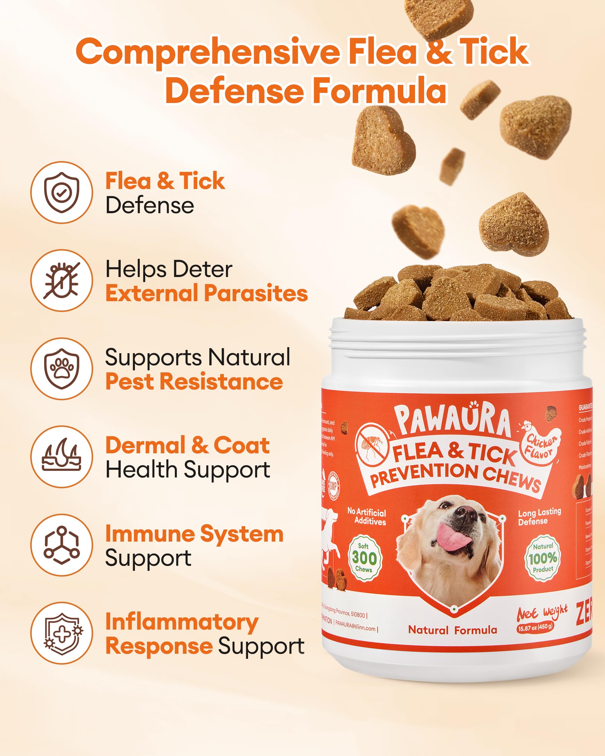 Active dog with Pawaura chews illustrating pest defense.