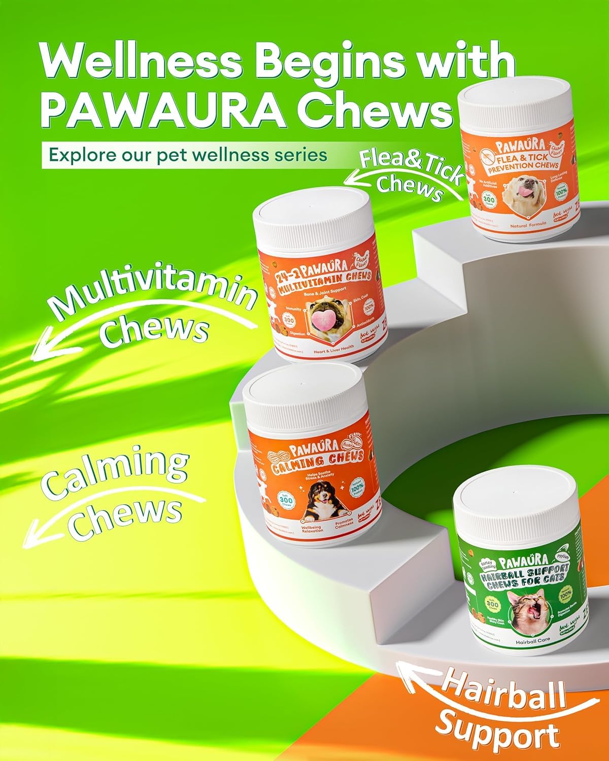 Pawaura chew with dose guide for simple daily dosing.
