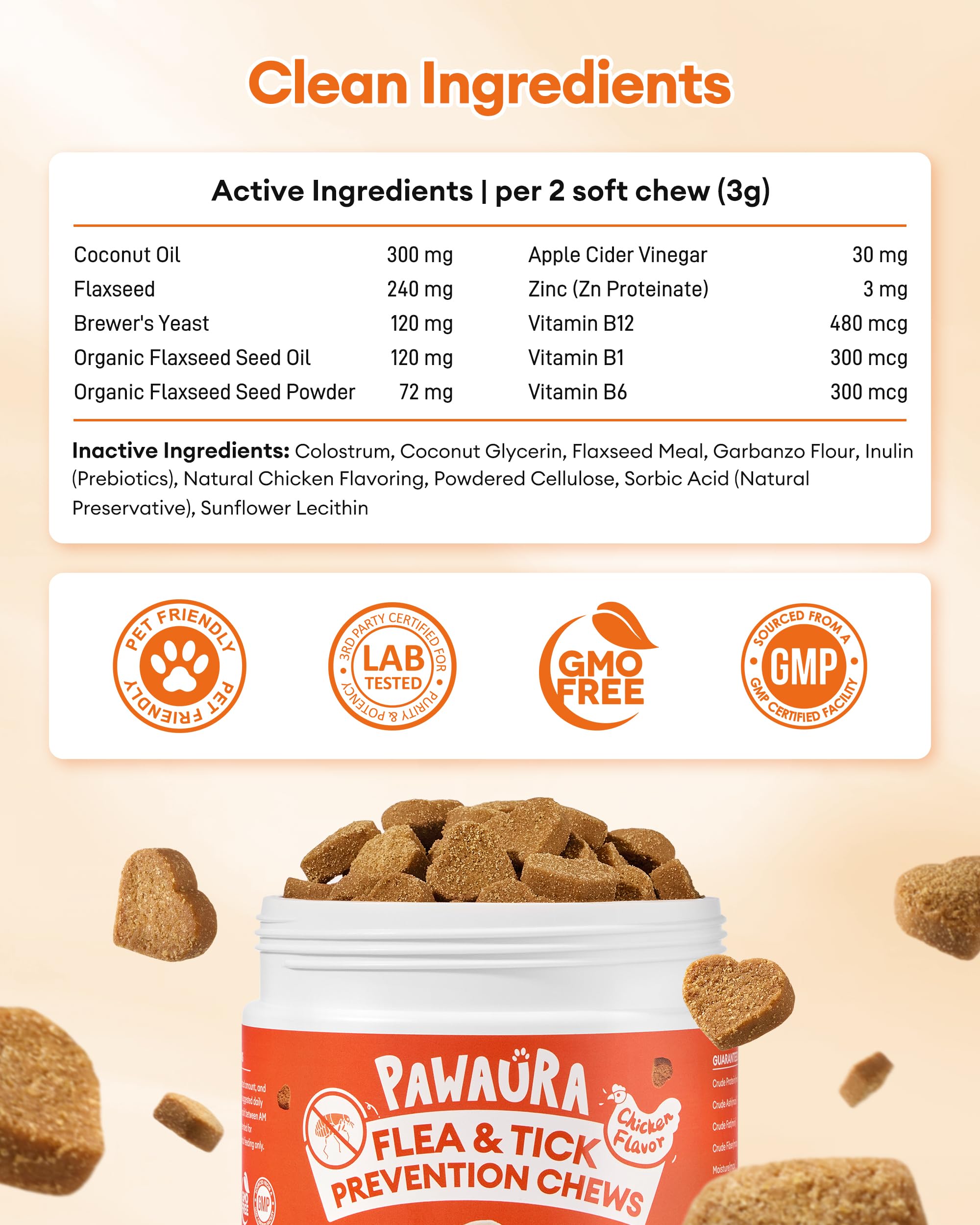 Soft chew close-up emphasizes natural ingredients and gentle defense.