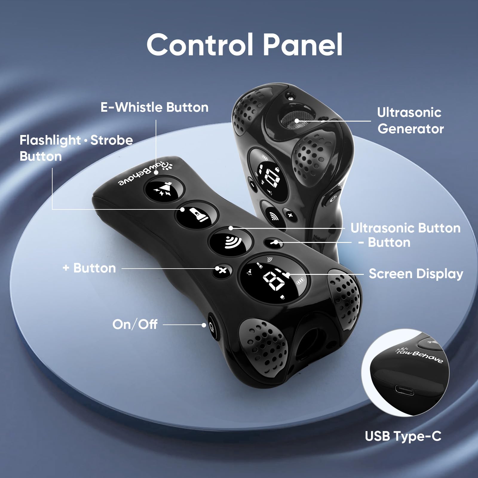 PawBehave LCD display shows mode and intensity for precise coaching.
